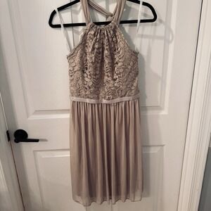 Davids Bridal Size 6 Bridesmaid / Formal Dress Ballet F17020 Short Halter Biscot